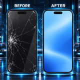 Logo-free futuristic before-and-after screen repair illustration