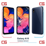 Samsung Galaxy A10 screen repair — clean front, cracked front and clean back