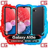 Galaxy A10e screen repair before and after — original CG corner icons and center watermark