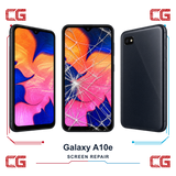 Samsung Galaxy A10e screen repair — clean front, cracked front and clean back