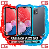 Galaxy A22 5G screen repair before and after — original CG corner icons and center watermark