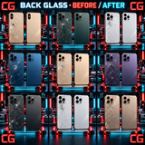 iPhone back glass repair before and after collage for recent Pro Max models at Cellular Geeks