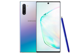 Samsung Galaxy Note10 phone shown from the front and back