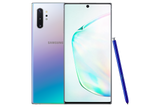 Samsung Galaxy Note10+ phone shown from the front and back