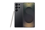 Samsung Galaxy S25 Ultra phone shown from the front and back